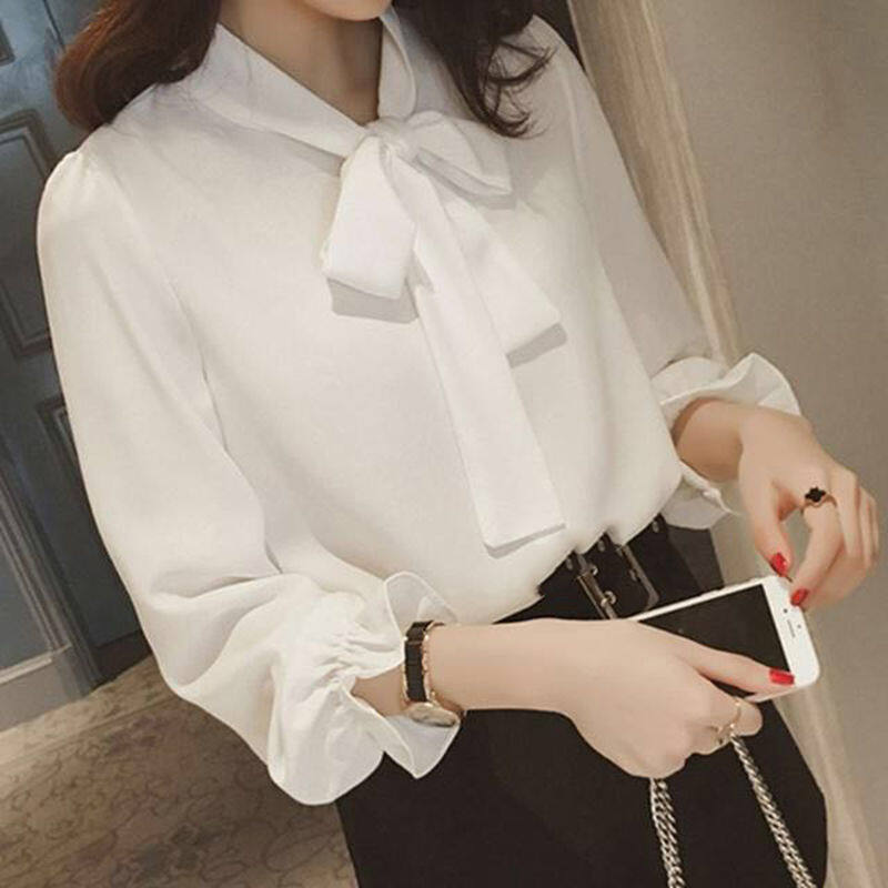 MSBEST Korean Plus Size Shirt Bowknot Chiffon Top Lace-up Women
