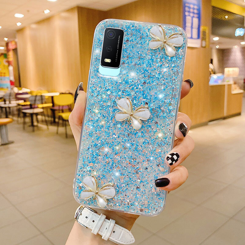 Phone Case Vivo Y02t Y02A Y02 Y3s Y12A Y12s Y20 Y20s Y20sG Y20i Y51 Pretty 3D Crystal Butterfly Shinny Diamond Design Silicone Clear Soft Casing Vivo Y3s Y20 Cover Case