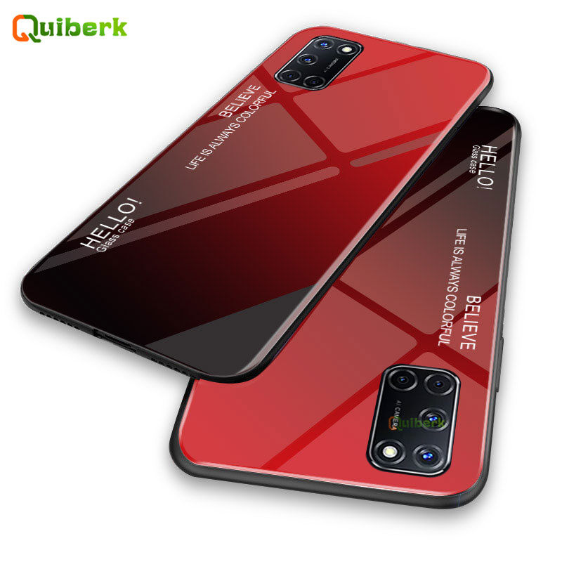 For OPPO A92 Hard Gradient Glass Casing Anti-Scratch Case Back Cover Protection