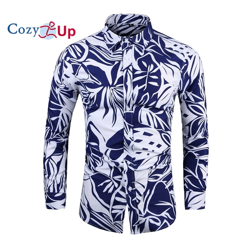Cozy Up Long Sleeve Shirt Men Slim Beach Style Floral Batik Plus Size