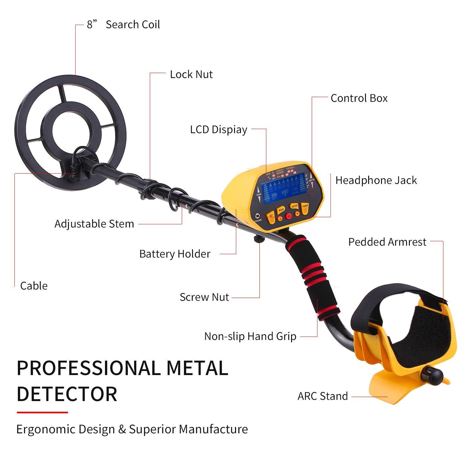KKmoon Professional Metal Detector P/P Function Disc Mode High Sensitivity Adjustable Waterproof Metal Finder 7 Target Categories Underground Treasure Hunter LCD Display