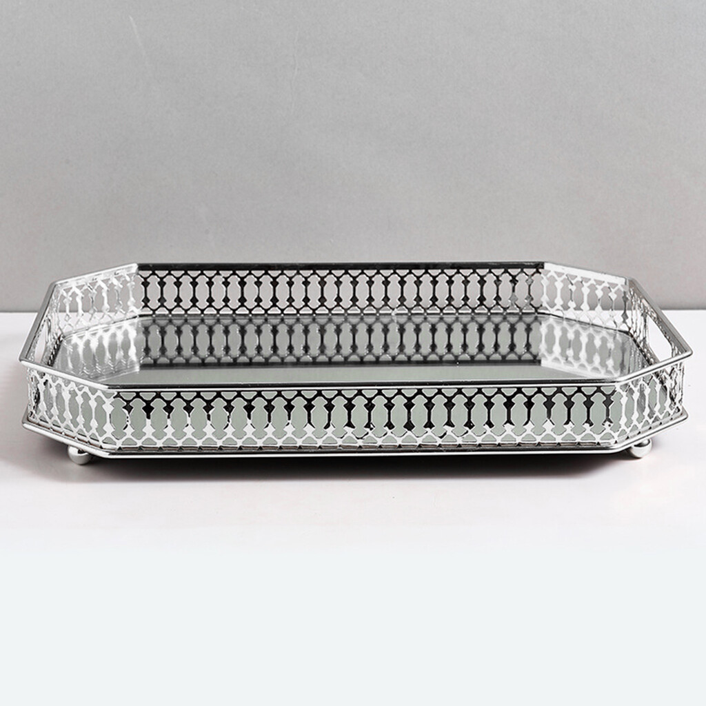 Blesiya Rectangular Silver Mirror Table Centrepiece Serving Tray Decorative Plate