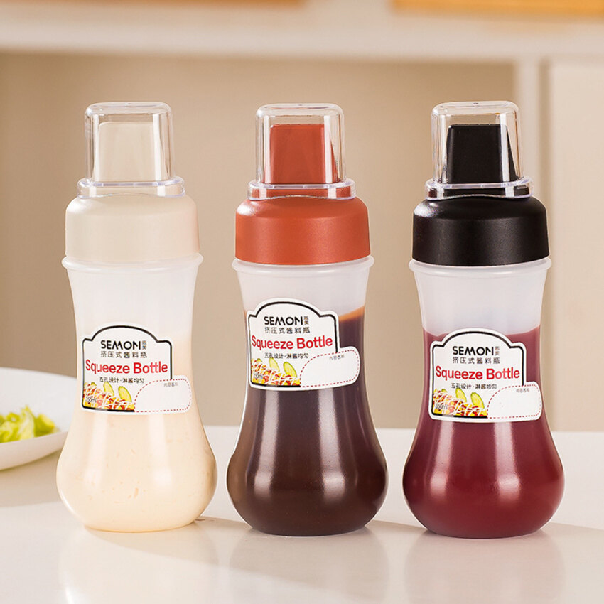 350ml Portable Squeeze Sauce Bottle With Lid Five-Hole Scale Squeeze Sauce Bottle Multi-Purpose Salad Tomato Sauce Bottle