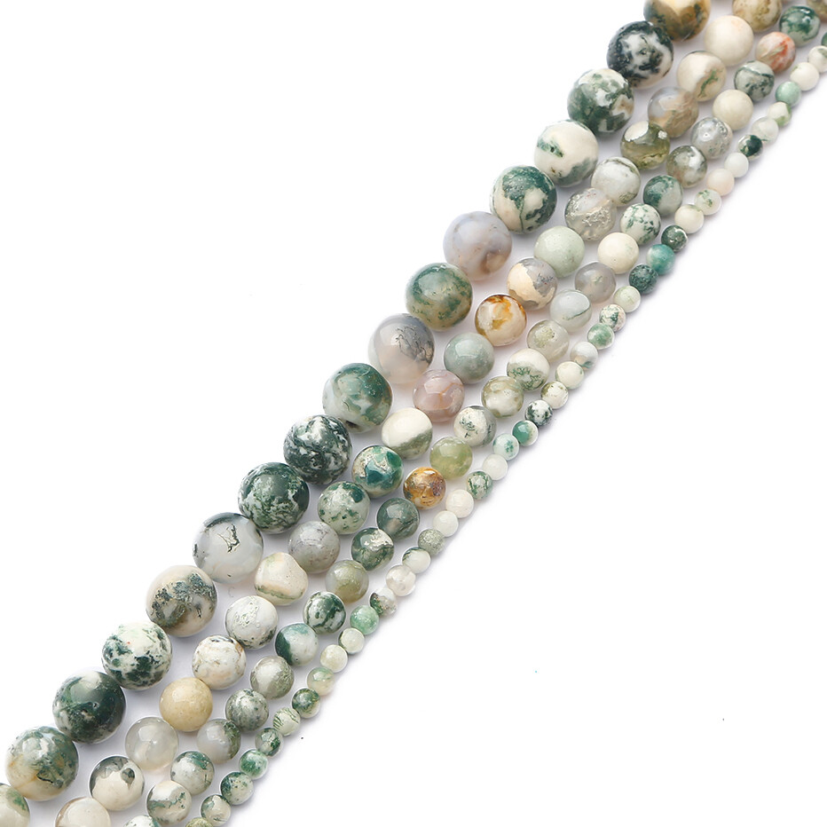4/6/8/10/12mm Natural Stone Beads White Moss Agate Round Loose Spacer Beads For Jewelry Making DIY Bracelet Necklace Length 15''