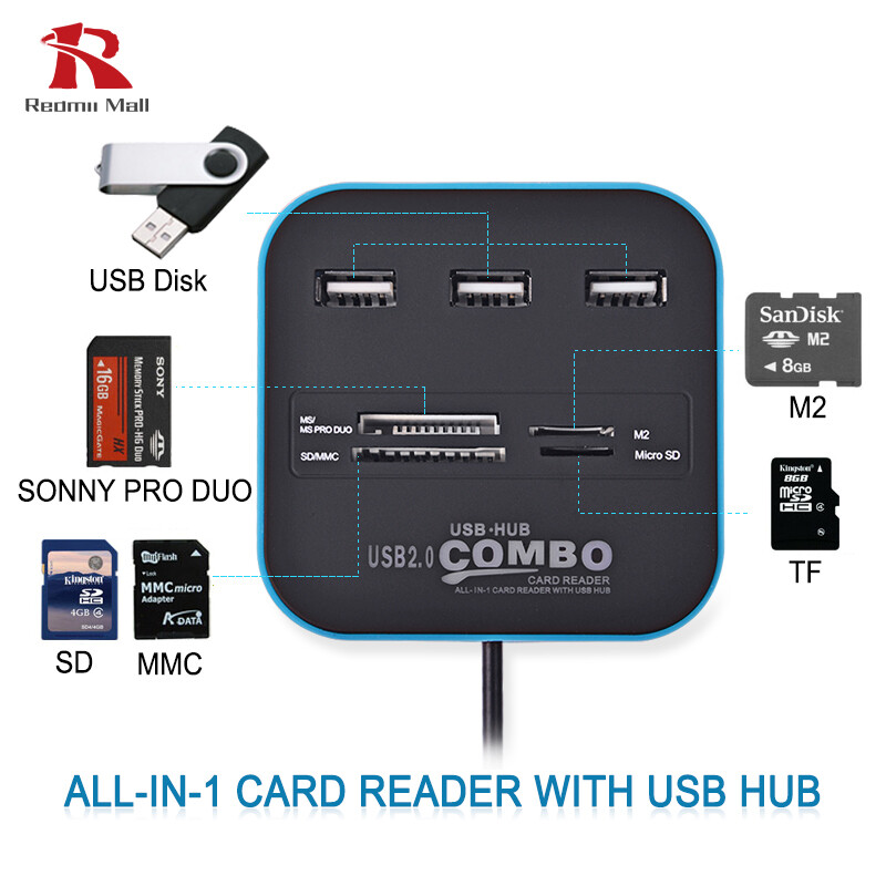 USB HUB Combo All in One USB 2.0 Micro SD High Speed Card Reader 3 Ports Adapter Connector for Tablet PC Computer Laptop