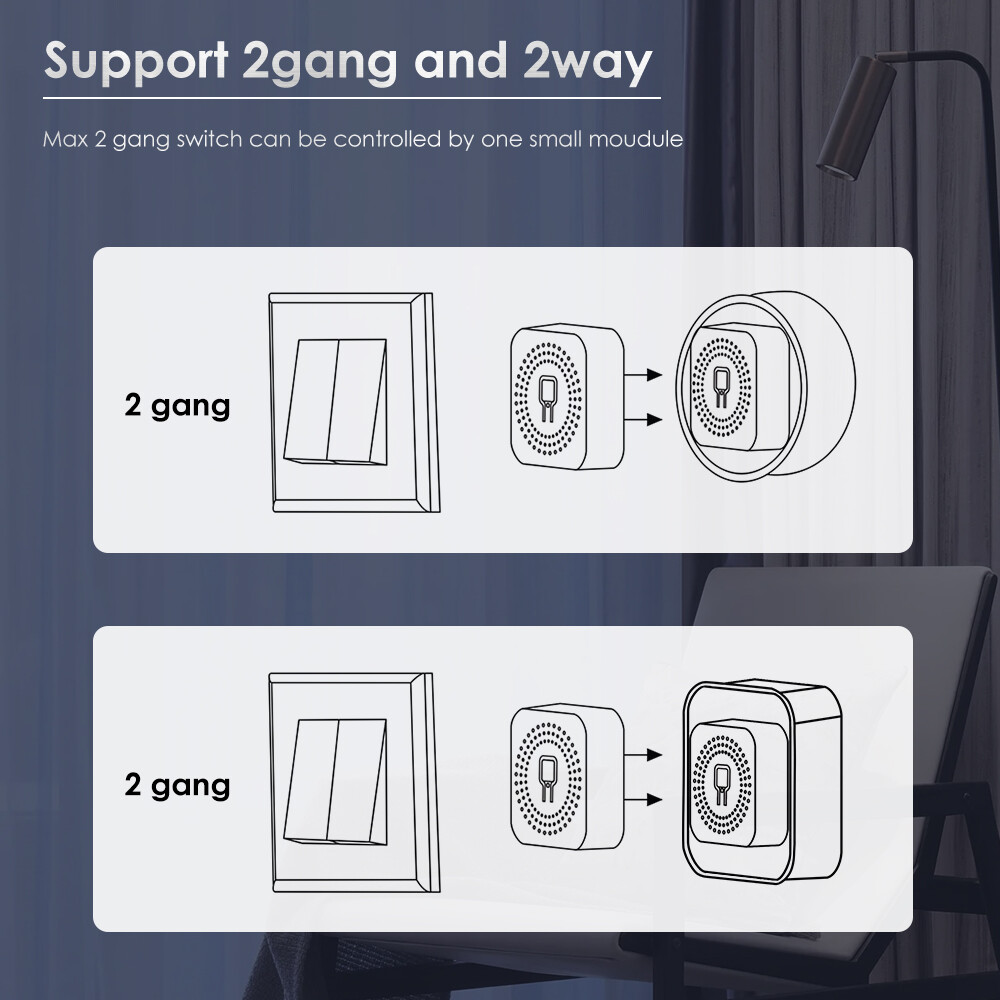 【el style】HOT SALE Mini Tuya Smart 2 gang WIFI Switch DIY Switch Module Support Two Way Switch APP Control Work With Alexa and Goo-gle Home Yandex Alice