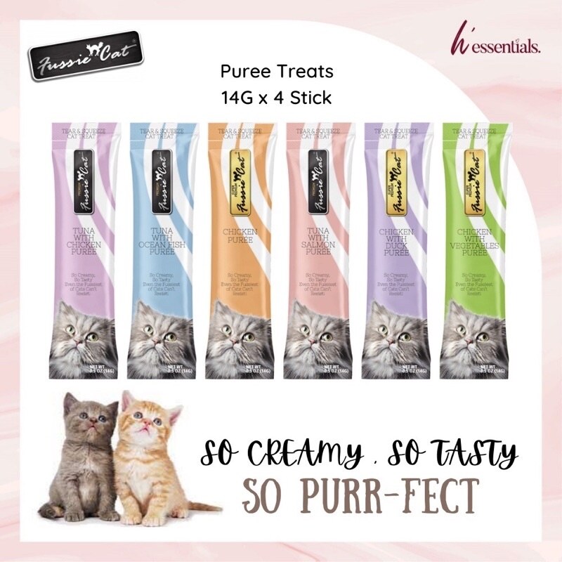 Fussie Cat Puree Treats 14gx4 Liquid Snack / Cat Treat / Creamy Treats ...