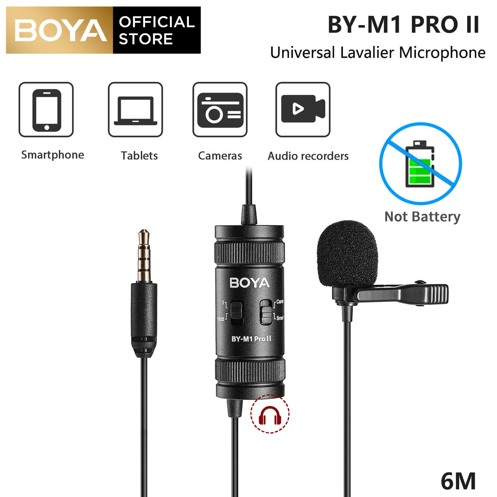 Windows　Pro　Lazada　II　Clip-On　Tablet　YouTube　Skype　Smartphones（6M）　Condenser　3.5mm　Podcasting　Upgrade　for　Jack　Interview　Android　Microphone　3.5mm　iPhone　PS4　Lavalier　and　Recording　TRRS　BY-M1　Laptop　PH　BOYA　Smartphone