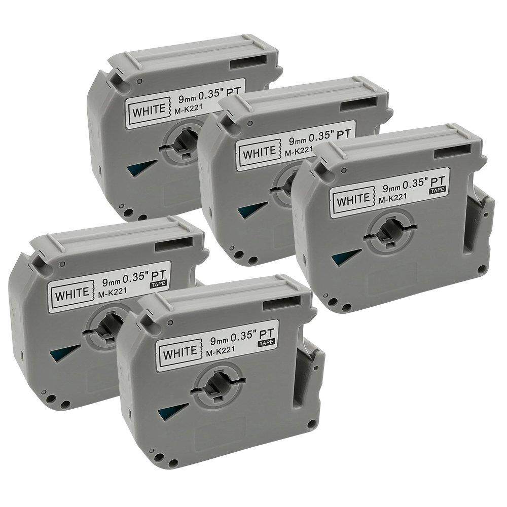 5 PK MK-221 MK221 Black on White Label Tape For Brother P-touch PT65 PT110 3//8/"