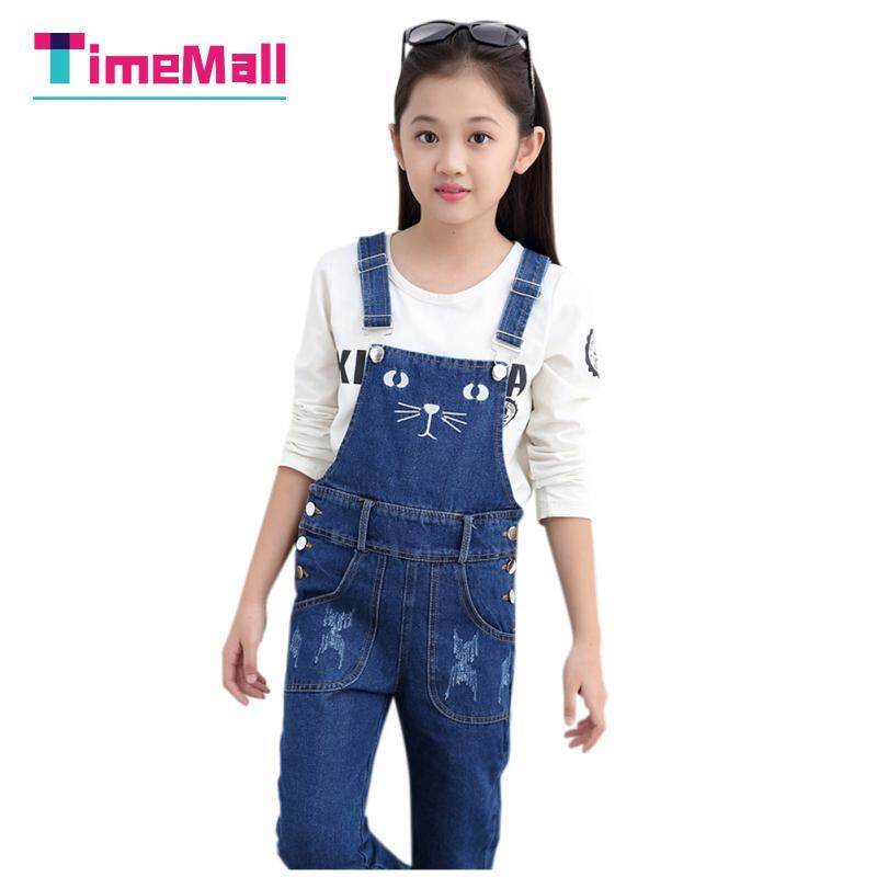Nơi bán Timemall Trẻ Em Bé Gái Quần Jean Denim Mùa Thu Cho Bé Họa Tiết Mèo Quần Thanh Thiếu Niên Trẻ Em Thẳng Jumpsuit