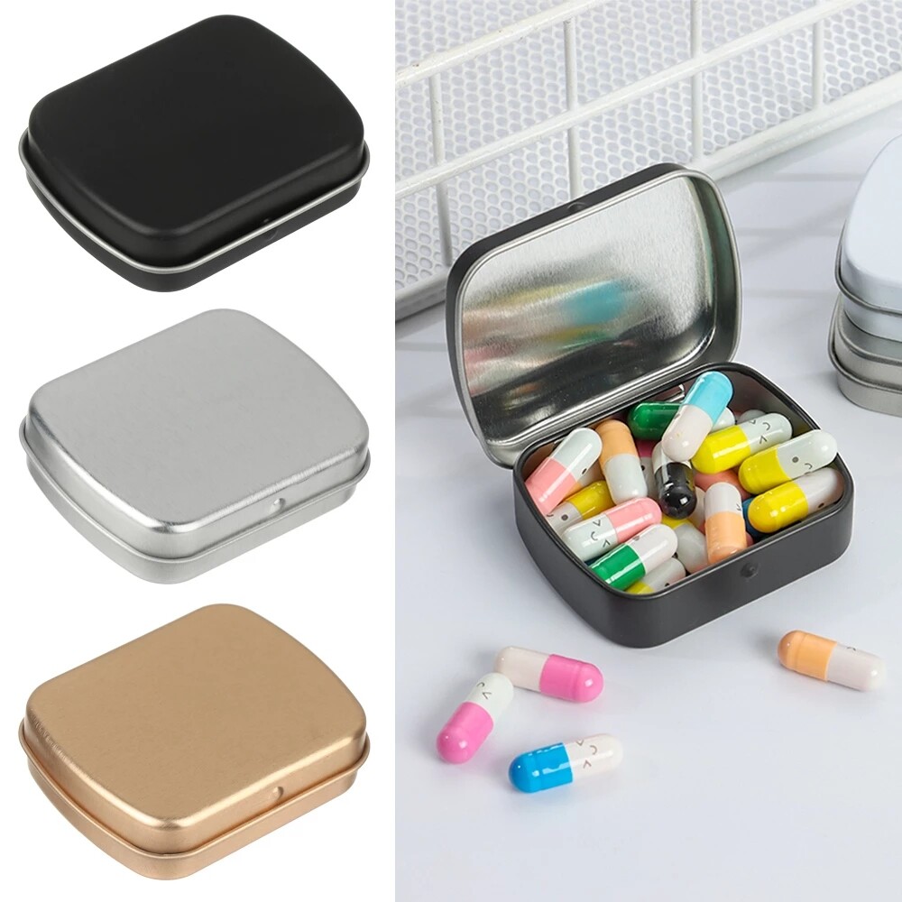 Mini Metal Hinged Tin Box with Lid Rectangular Container Portable Small Storage Container Kit Candy Pill Cases for Home Organizer