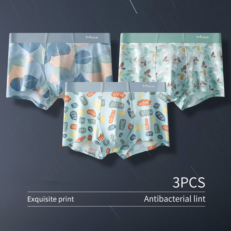 MiiOW 3Pcs Quần lót nam Quần lót nam Đồ lót in băng lụa Người đàn ông Boxer Quần lót nam Quần lót nam Quần lót mềm M1330