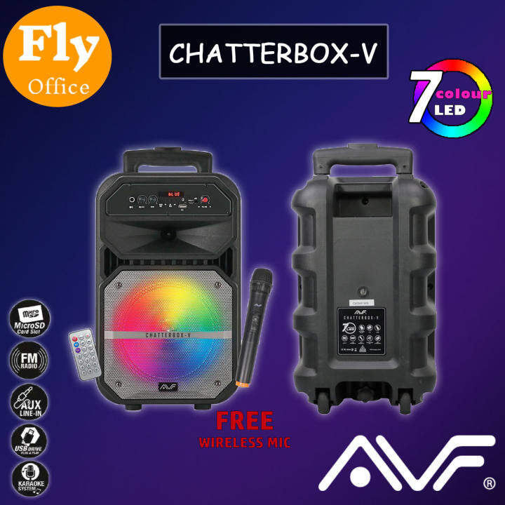 Avf Boombox Chatterbox V 80w 7 Led Portable Rechargeable Bluetooth Trolley Karaoke Fm Speaker Free Wireless Mic Lazada