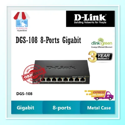 D-LINK DGS-108 8 Port 10/100/1000 Gigabit Ethernet Desktop Unmanaged Switch in Metal Casing support MDI/MDIX (8-Port)