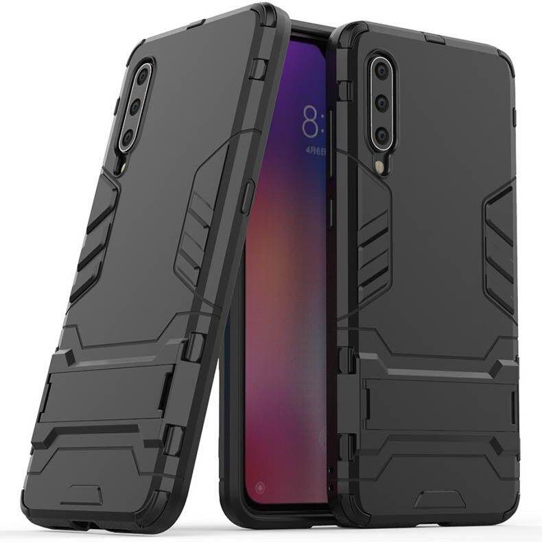 For Xiaomi Mi Phone Case, Luxury Iron Man Stand Cover Hard Armor and Soft  Silicone TPU Frame Casing