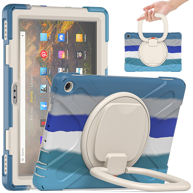 Cute Fashion Shockproof Case for Amazon Fire HD10 2021 11th Generation Anti Fall Cover Fire HD 10 Plus Rotary Stand Holder with Handle