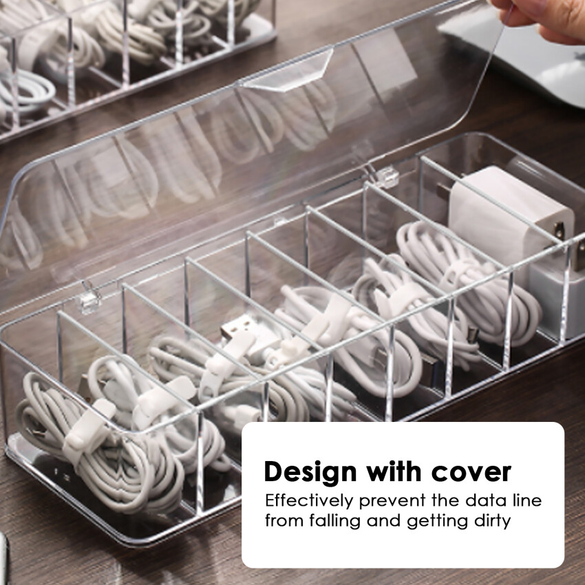 8 Compartments With Lid Dustproof Storage Cable Management Box Finishing Box Desktop Data Cable Storage Box Cosmetic Storage Box Office Supplies Management