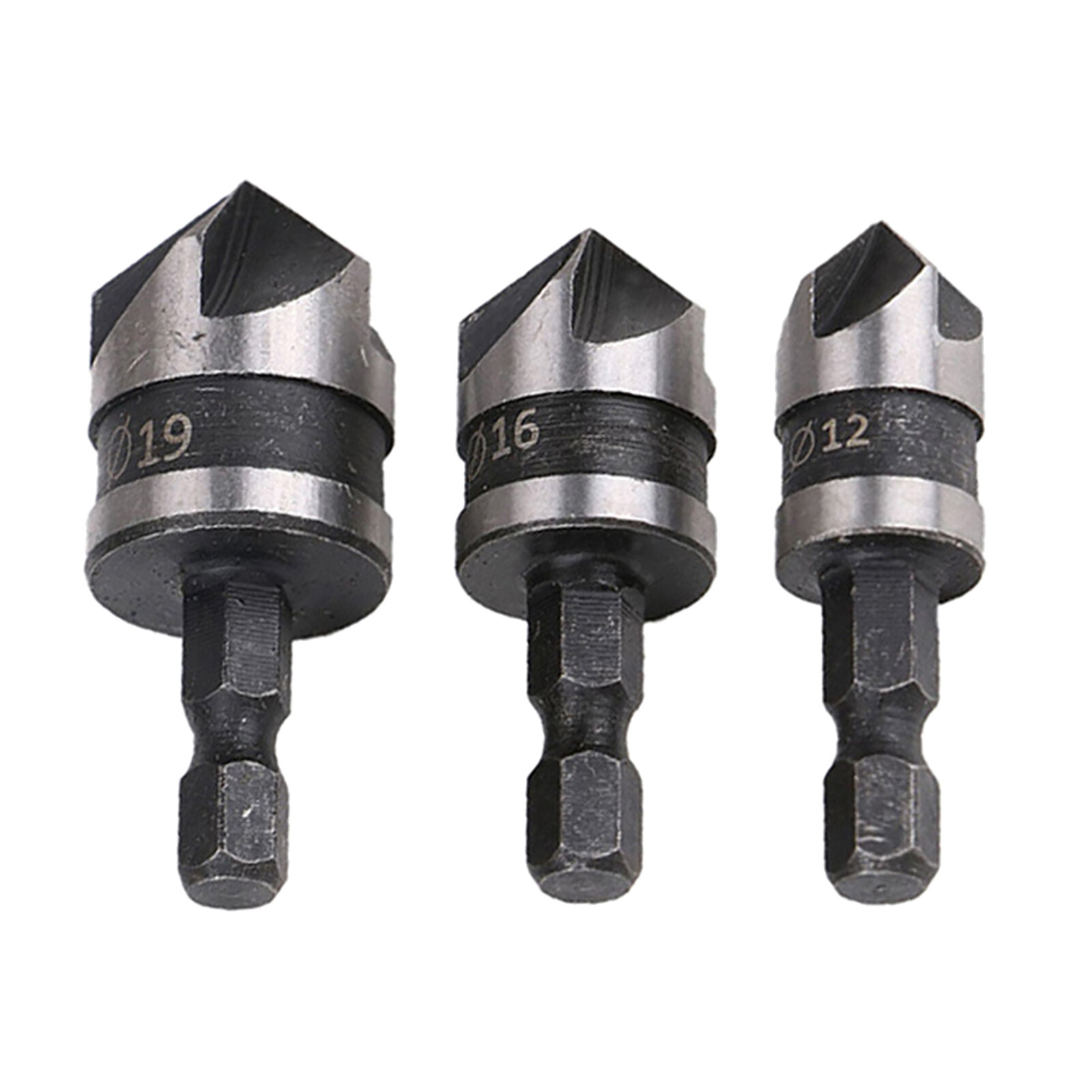 Farfi 3Pcs Drill Bits 90 Degree 1/4 Hexagonal Handle Carbon Steel Chamfer Wood Work Hole Drill Bit for Board Chamfer Drill Bit
