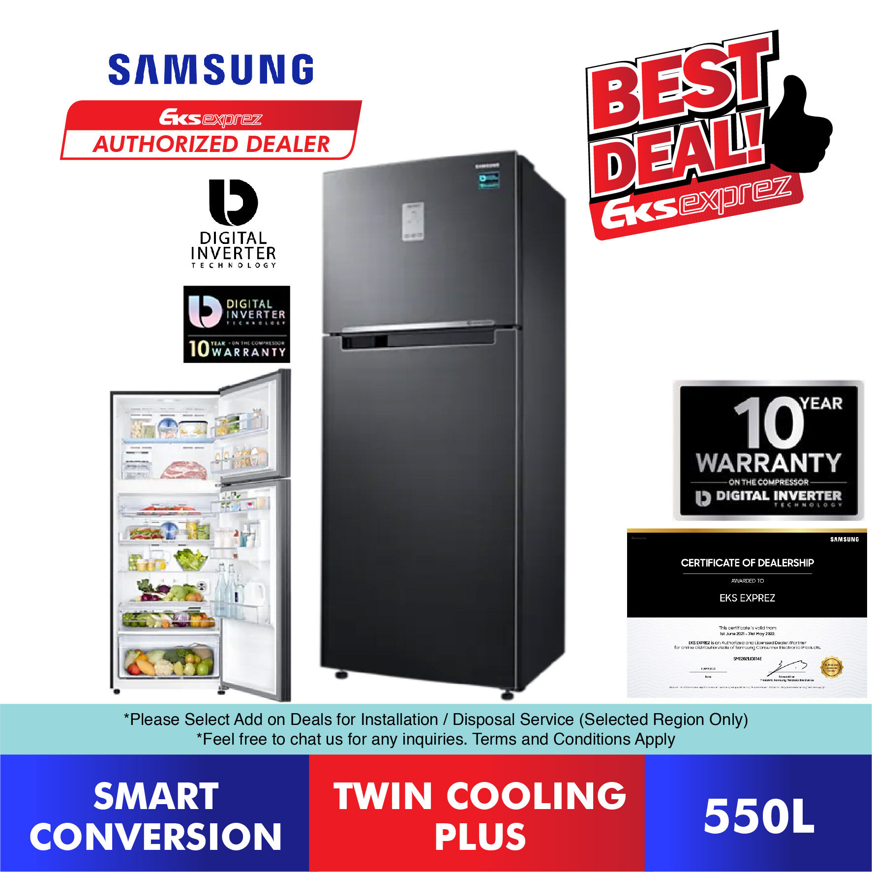 samsung 550l twin cooling plus 2 door fridge rt46k6271bs me