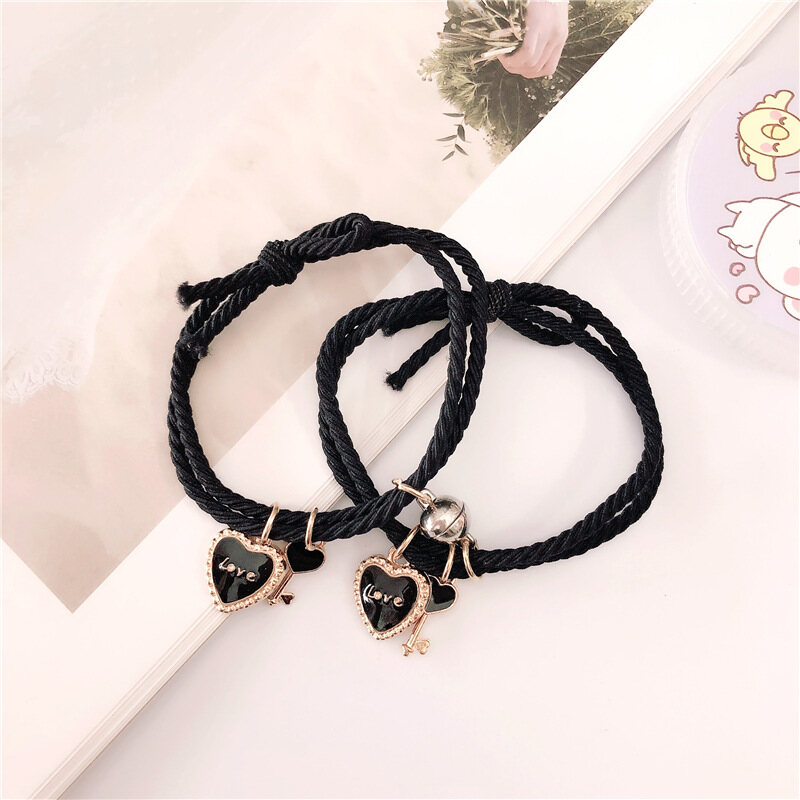 【♡Lovely girls house♡】1Pair Cute Cat Love Heart Key Magnetic Bracelets Attracting Lovers Couple Friends Bracelets for Men Women Jewellery Gift