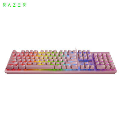 [จัดส่งฟรี] Razer Huntsmanคีย์บอร์ดแบบกลไก104คีย์แบ็คไลท์RGBคีย์บอร์ดเล่นเกมRazerมองเห็นเป็นเส้นตรงสวิทช์สีชมพู