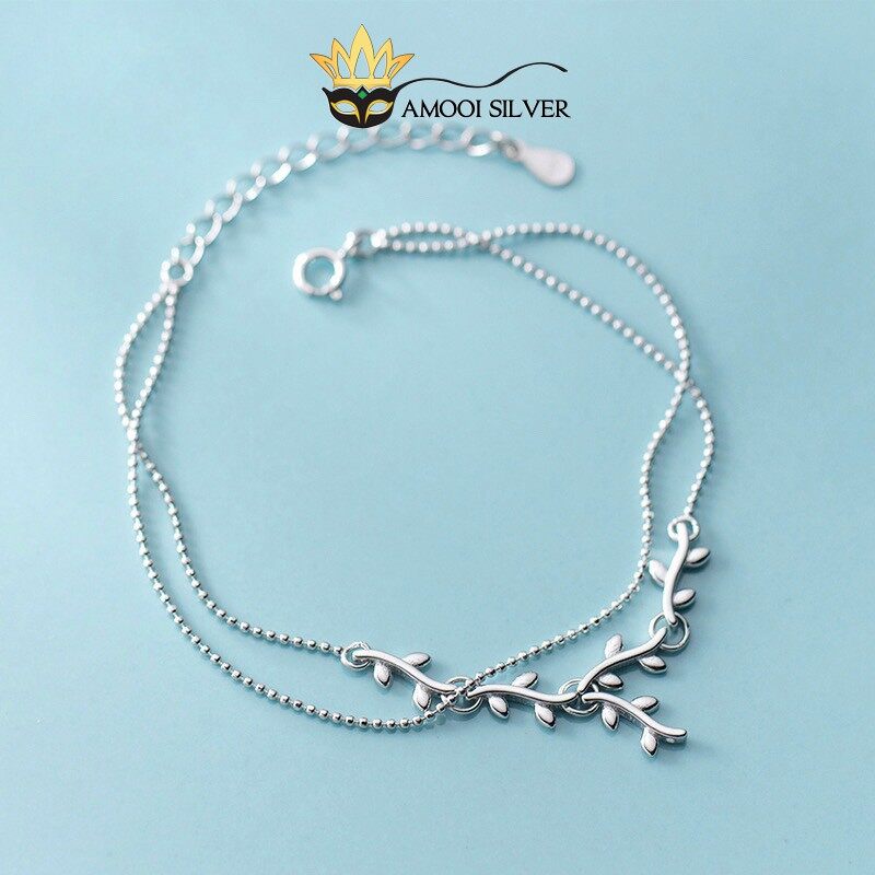 Lắc tay bạc s925 dây đôi lá - amooi silver at44