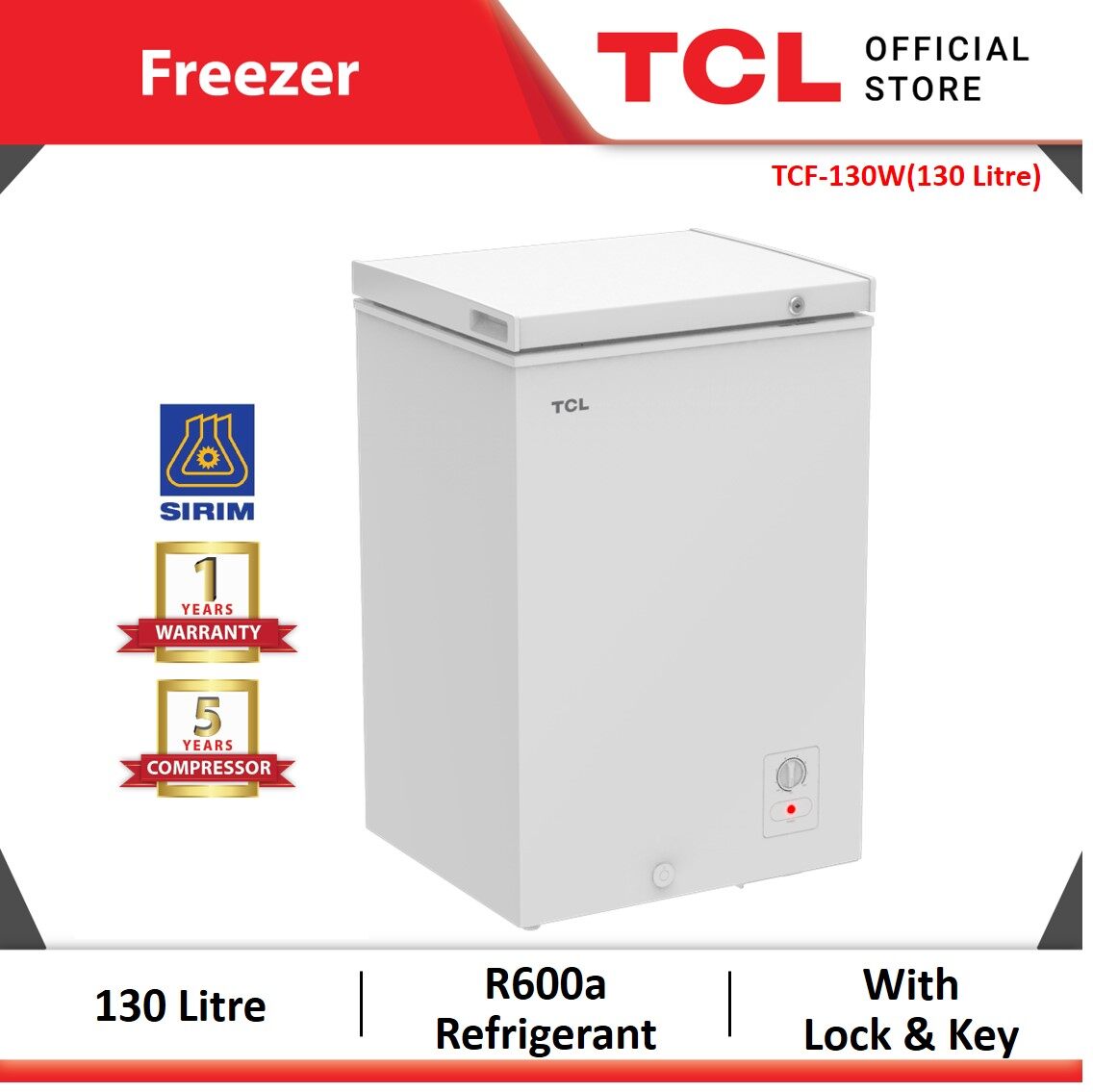 TCL Chest Freezer with Roller (130L) TCF130W Lazada