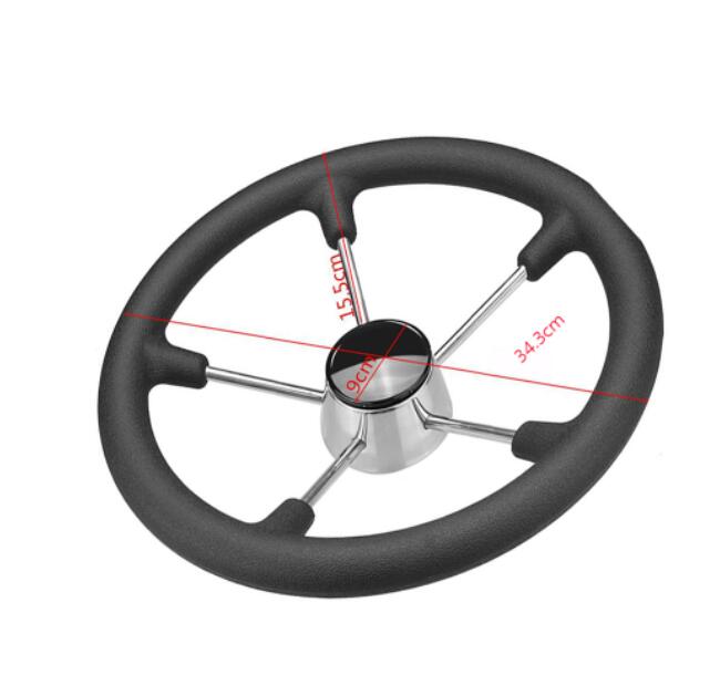 13-1/2" 5 Spoke Stainless Steel Boat Steering Wheel With Black PU Foam Grip Sport Steering Wheel with Anti-skid and Anti-sweat function For Yacht Boat Accessories