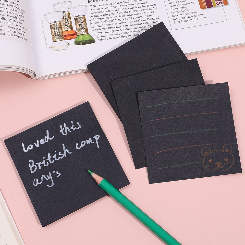 50Sheets Black Sticky Notes Simple Student Message Sticky Note Paper Office Memo Message Note Sticky