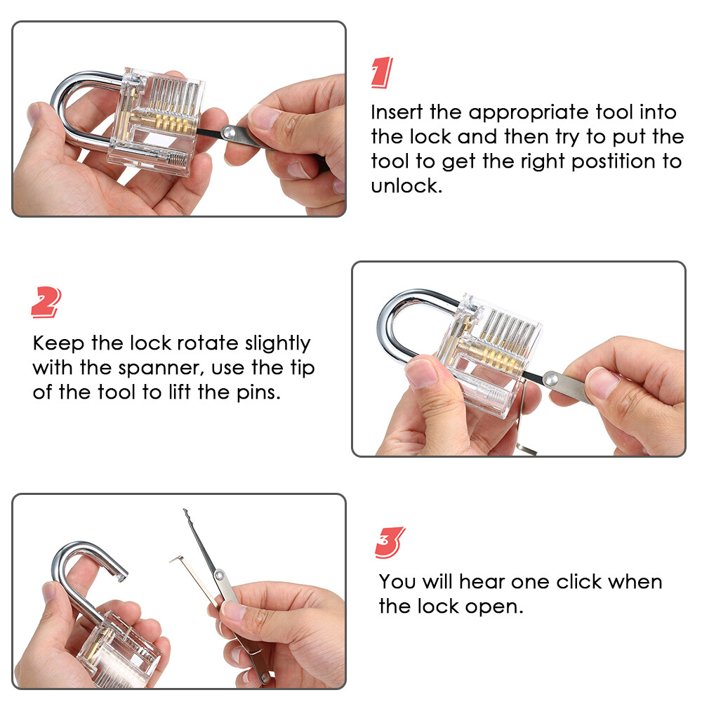 KKmoon Bộ khóa móc khóa 15 món Bộ đồ dùng có khóa móc huấn luyện thực hành trong suốt cho thợ khóa người mới bắt đầu và chuyên nghiệp