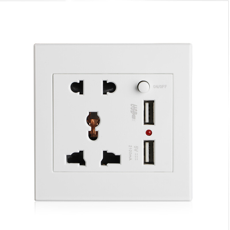 Socket+2 usb+switch wall socket charger ac/dc power adapter plug outlet panel
