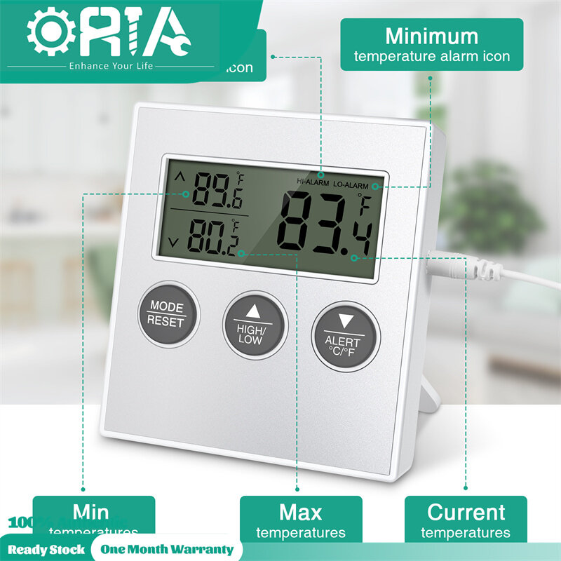 ORIA Refrigerator Thermometer and Room Temperature Sensor, Digital Freezer Thermometer Fish Tank