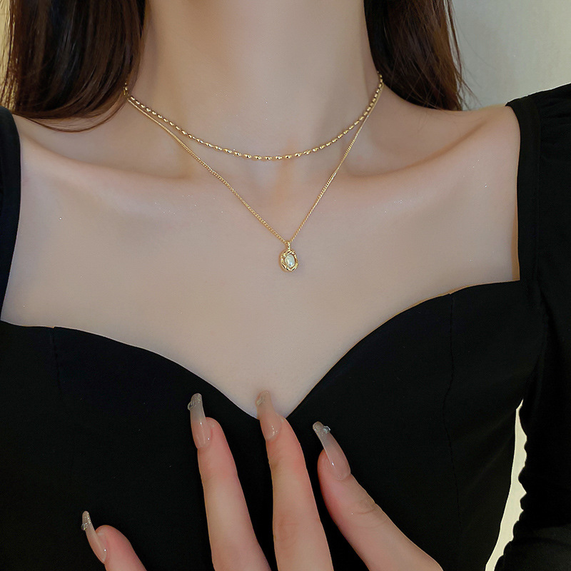 French Simple Irregular Pearl Double-Layer Necklace Fashion Joker Clavicle Chain High Temperament Necklace Women
