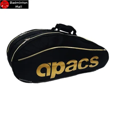 Apacs 2-Zips bag with Side and Shoe zip Pocket【Thermal Foil】Double Backpack Straps Badminton Bag-Gold(D2611)(1pcs)