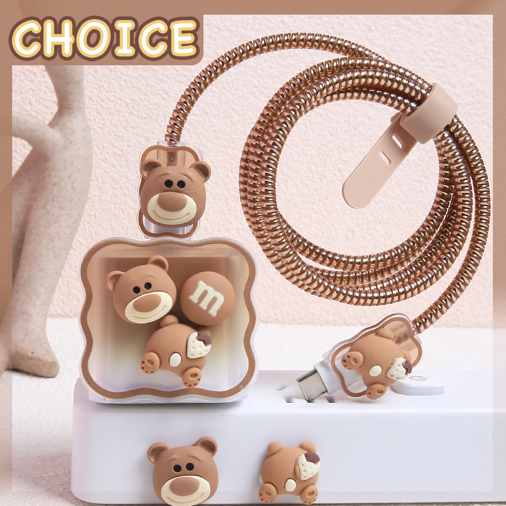 Charger Protector Cover Cute Cartoon Bear Wave Pattern Compatible for iPhone 18w 20w Cable Protector Earphone Cord Protector for ip14promax 14pro 14 ip12 11pro