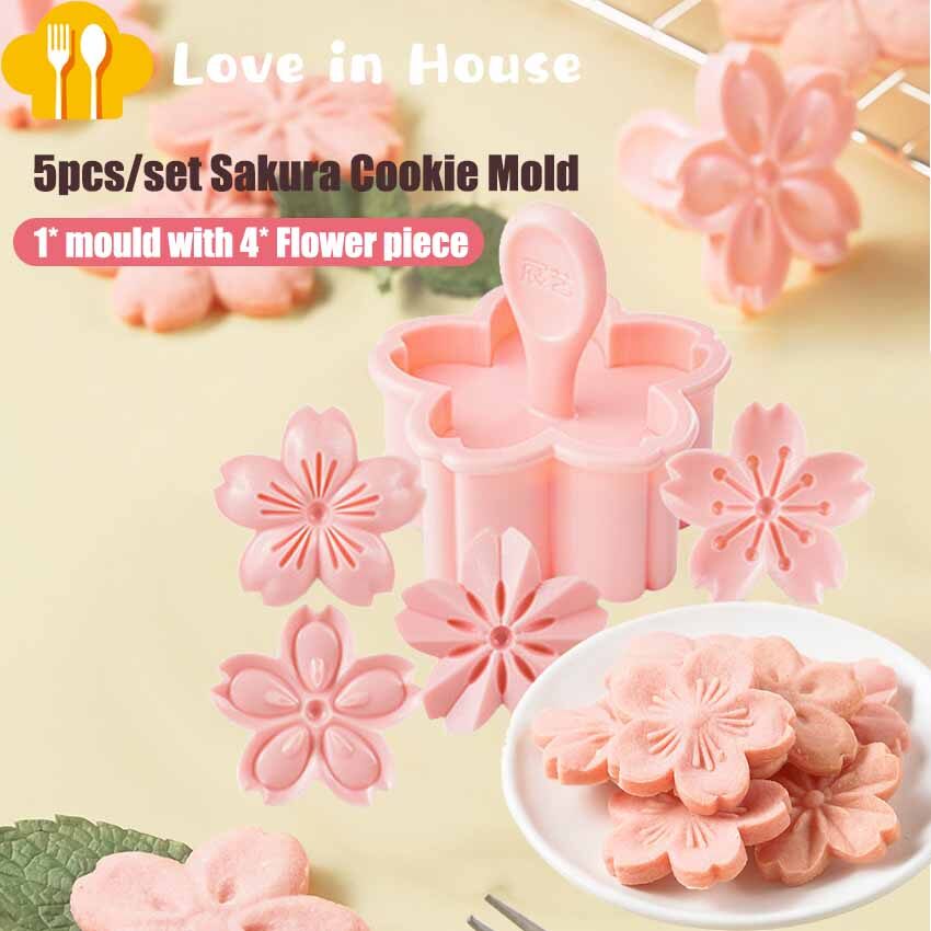 5pcs/set Sakura Cookie Mold Stamp Biscuit Mold Cutter Pink Cherry Blossom Mold Flower Charm DIY Floral Mold Fondant Baking Tool