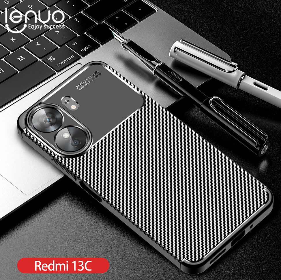 Lenuo for Xiaomi Redmi 13C 12C Case - TPU Carbon Fiber Shockproof Anti-scratch Matte Cellphone Back Cover Phone Case