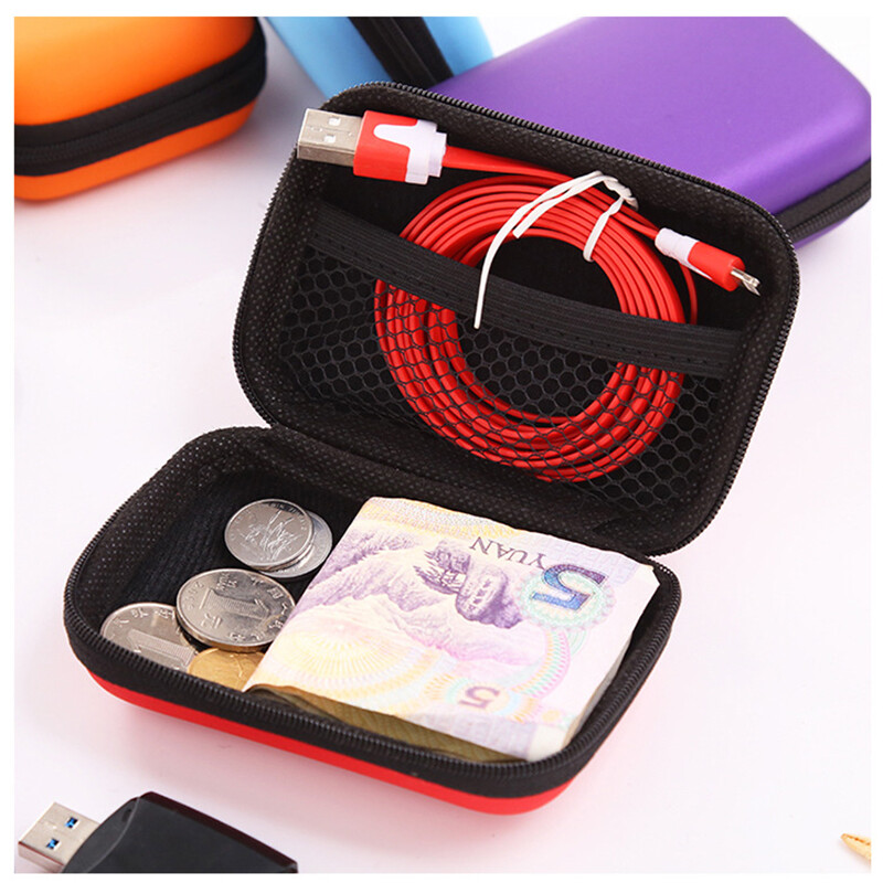 Hard Earphone Case Eva Leather Headphone Storage Bag Protective Usb Cable Organizer Portable Earbuds Pouch Box