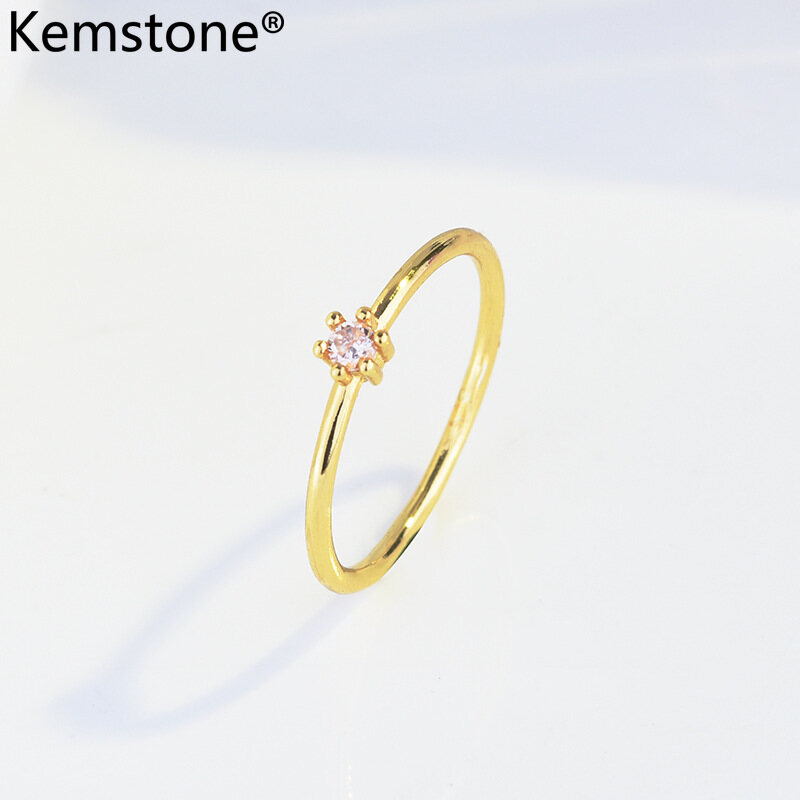 Kemstone Simple 14K Gold Plated Single Zircon Ring Jewelry Gift for Women