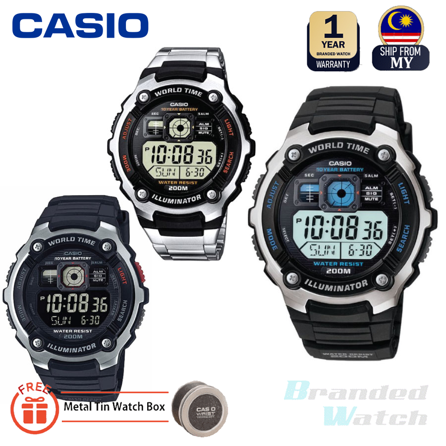 100 Original Casio Ae 00w Men S World Time 10 Years Batt Resin Watch Lazada