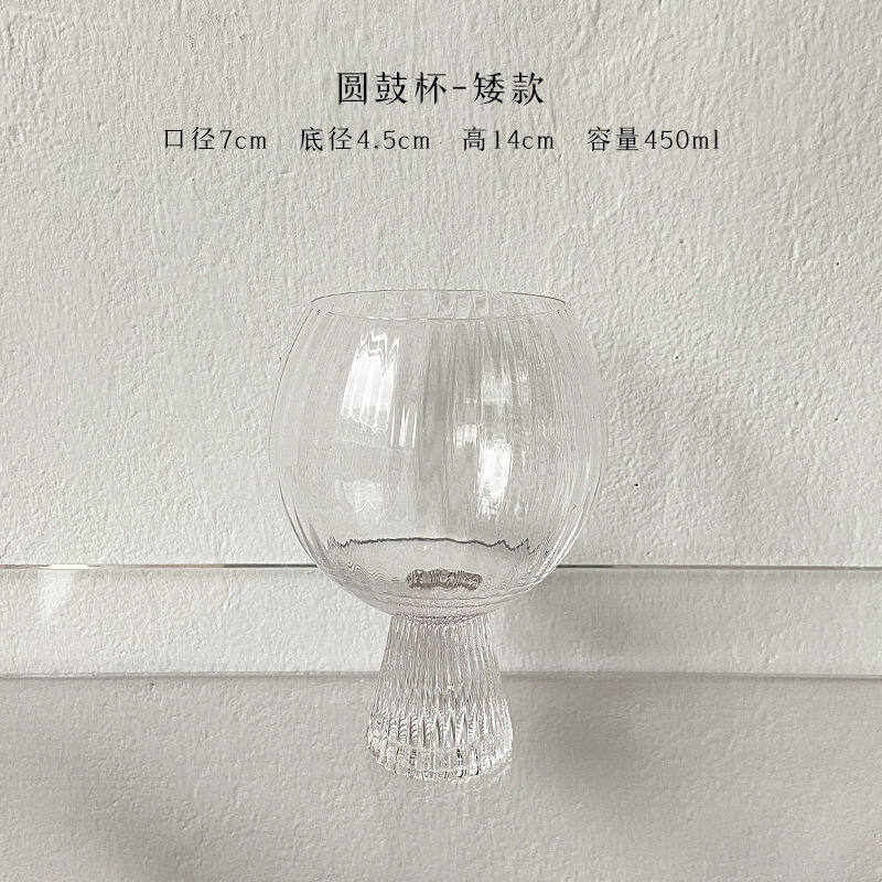 Ins Wind Glass Drum Cup Striped Cup Drink Milk Coffee Cup Water Cup Simple French Milk Tea Juice