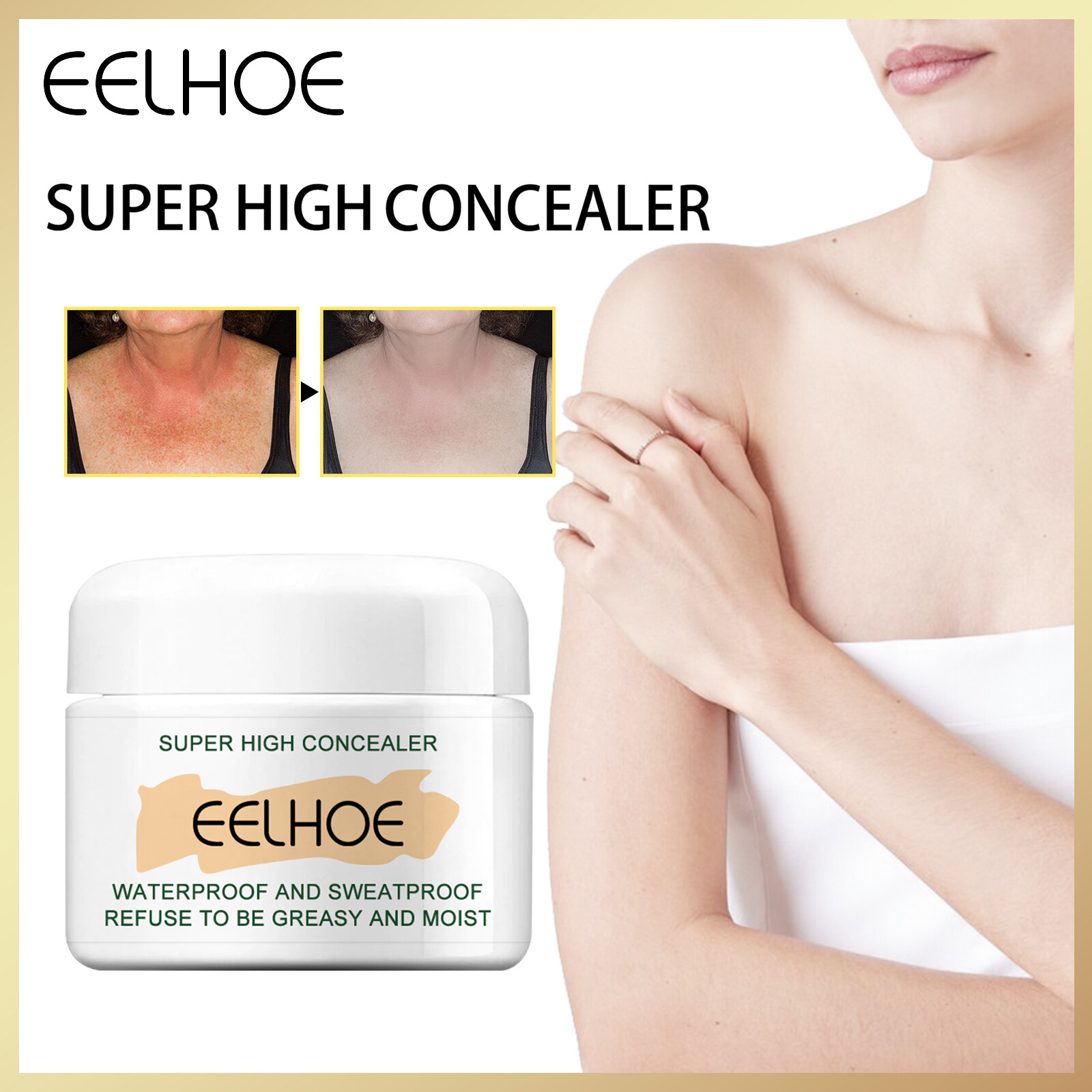 Eelhoe bảo hiểm đầy đủ che khuyết điểm mặt kem chuyên nghiệp lâu dài hoàn thiện cơ thể nền tảng Kem trang điểm mềm trang điểm mịn mượt cơ sở bảo hiểm đầy đủ khuôn mặt hoàn hảo Corrector Kem làm sáng da nền tảng mỹ phẩm (10g)