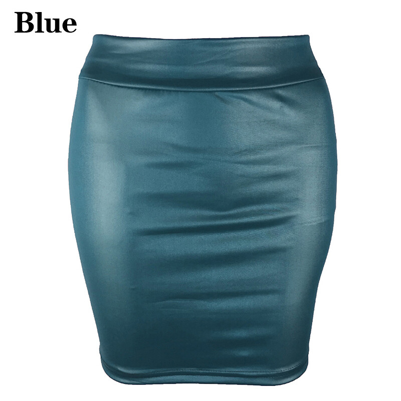 Women Bodycon Dress Short Skirt High Waist Hip Skirts Solid Color PU Leather Formal Fashion Slim Fit