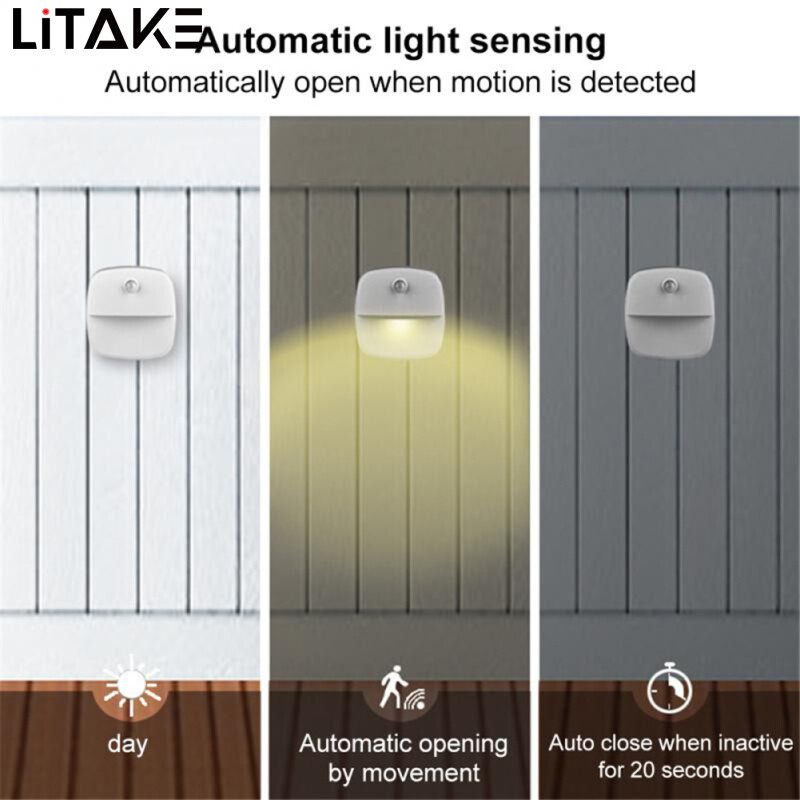 Led Smart Night Light Wall Lamp Energy Saving Pir Motion Sensor Kitchen Cabinet Light Bedroom Bedside Lamp