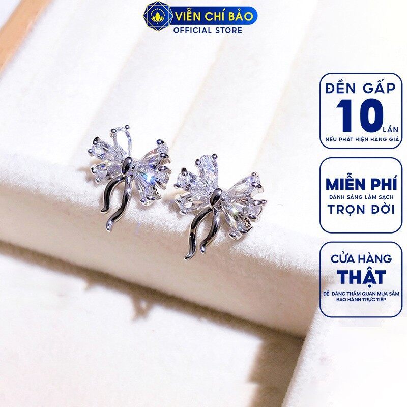 Bông tai bạc nữ Bow Tie chất liệu bạc 925 thời trang phụ kiện trang sức nữ thương hiệu Viễn Chí Bảo B400390