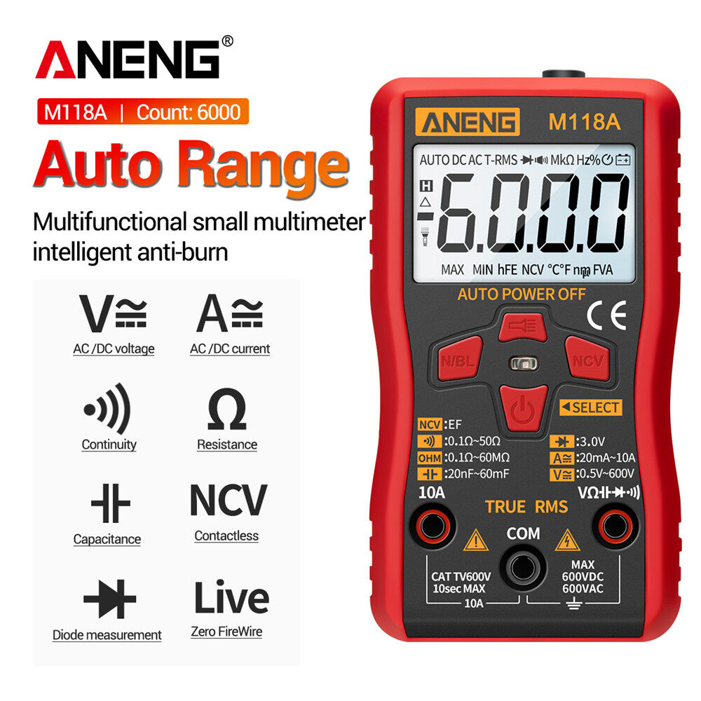 NANWEI ANENG Đồng Hồ Vạn Năng Kỹ Thuật Số Phạm Vi Tự Động M118A Thiết Bị Kiểm Tra Đa Năng Đi-ốt Điện Dung Ohm Dòng Điện Điện Áp Đếm 6000 Độ Chính Xác Cao TRMS