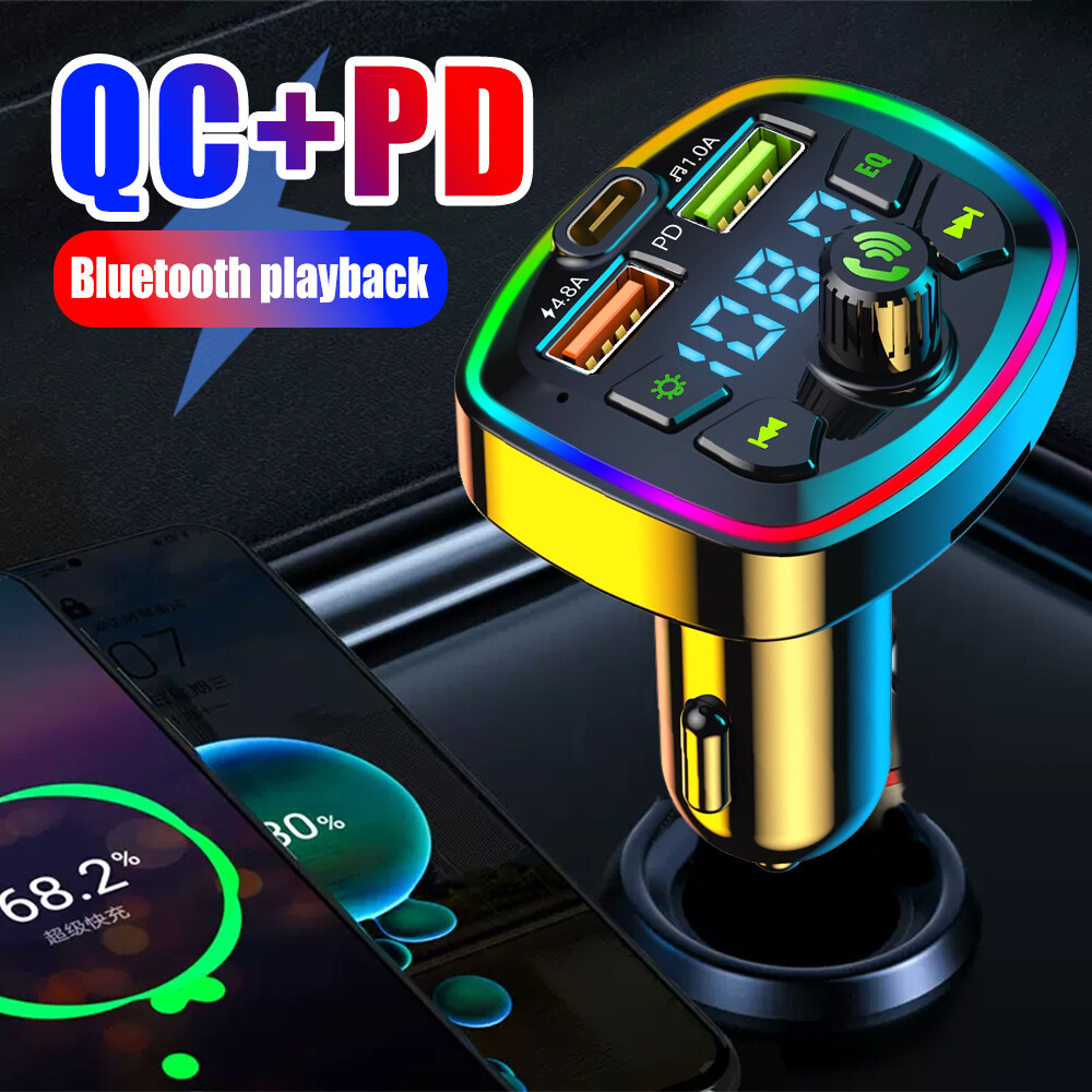 Car Charger Fast Charging U Disk MP3 Player Bluetooth 5.0 FM Transmitter Hands-free Audio Receiver Dual USB PD Charger