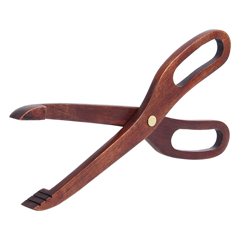 Fypo Kitchen Food Tong Premium Wooden Clip Tong Non-slip Anti-scald Bread Cake Dessert Meat Bacon Clip Fruit Salad Clamp Heat Resistant Cooking Baking BBQ Tong Ultra Gripper Kitchen Shop Utensils Breakfast Dinner Service Tools