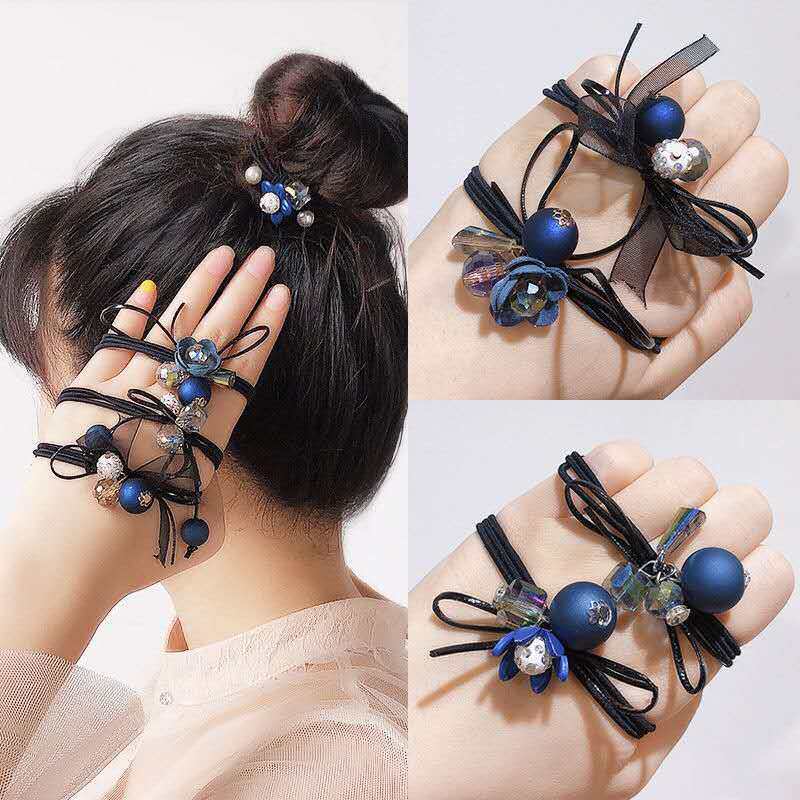 6pcs/Set Women Elegant Flower Ball Crystal Elastic Hair Bands Scrunchie Tie Gum Rope Sweet Rubber Bands Fashion Hair Accessories