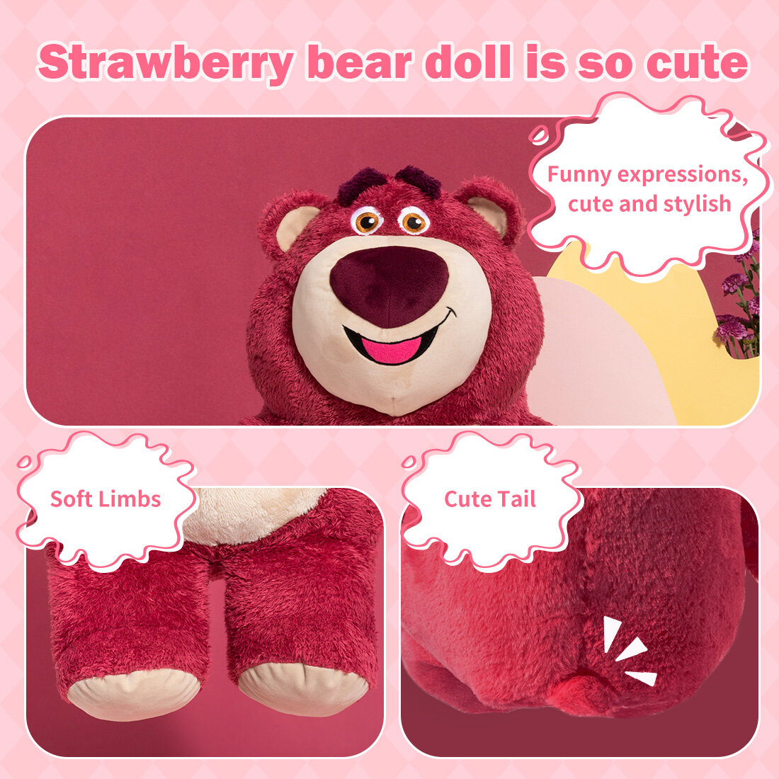 MINISO Lotso Strawberry Bear Sweet Sitting Plush Toy Doll 25CM/35CM Cute Disney Stuffed Toys